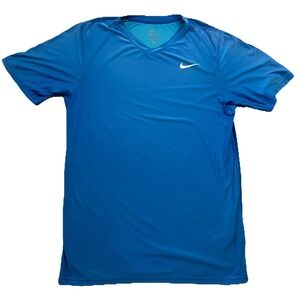 Nike Dri Fit Blue Short Sleeve V-neck Sport Shirt Size L
